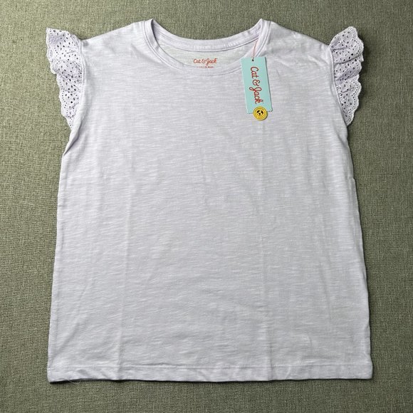 Cat & Jack Eyelet Shortsleeve Shirt Girl's L (10/12) Plus Crew Neck Violet NWT - Picture 3 of 9
